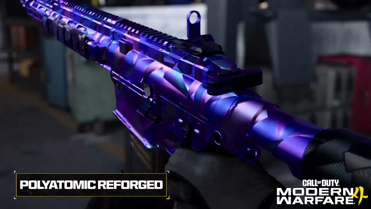 MW4 Polyatomic Reforged multiplayer mastery camo shown on a weapon in Modern Warfare 4