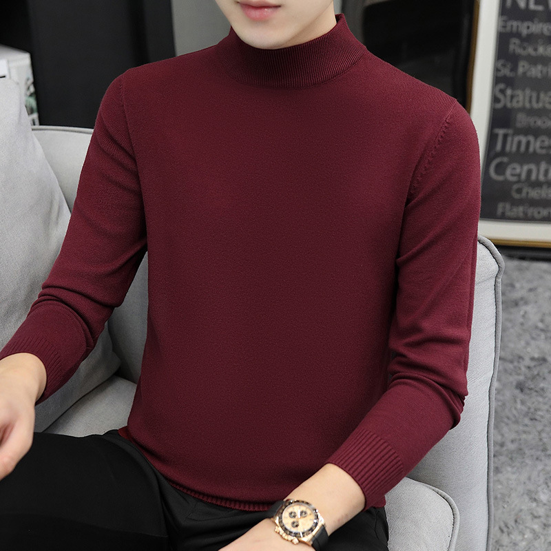 Men's knit sweater with stand-up collar