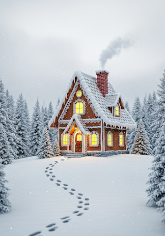 Whimsical Snowy Gingerbread Cottage