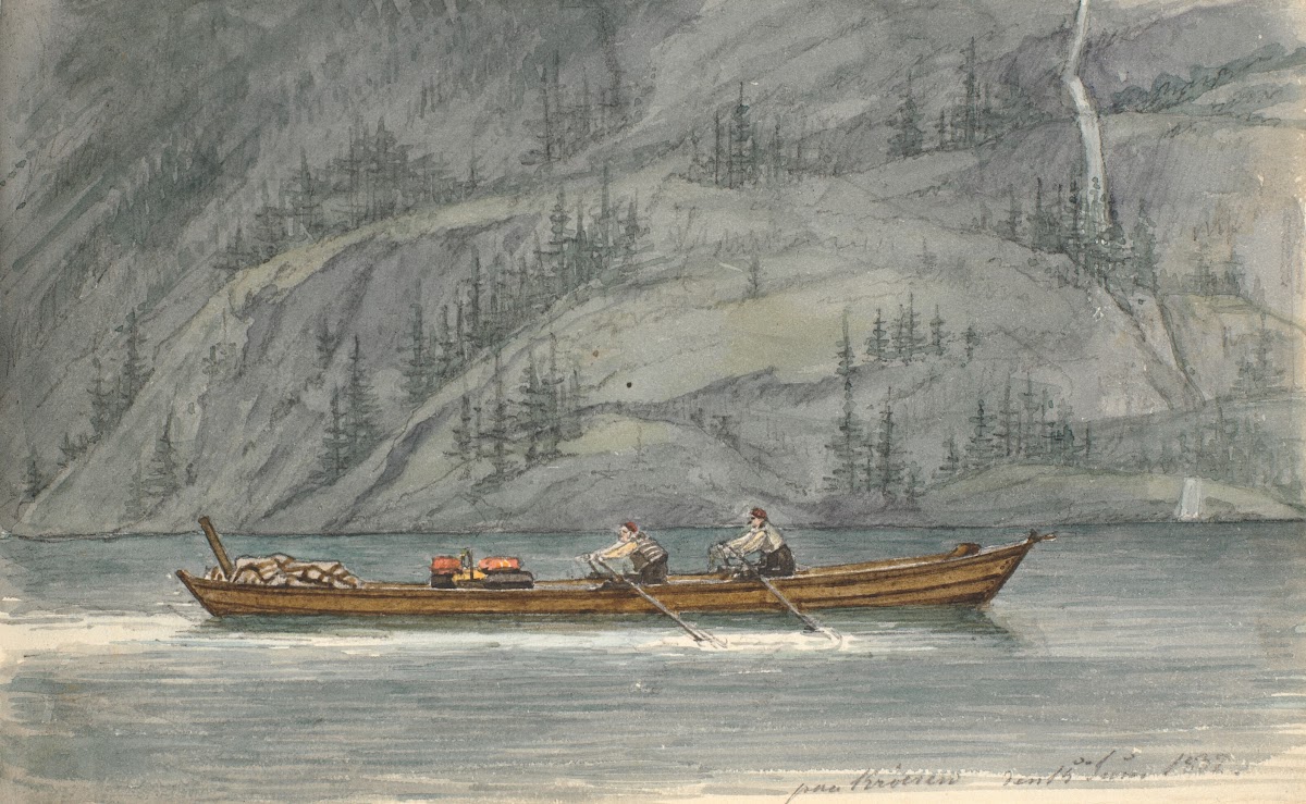 Fjordlandskab med robåd Krøderen Norge 1831   1832