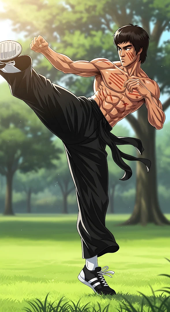 Martial Arts Master High Kick Illustration, Dynamic Pose