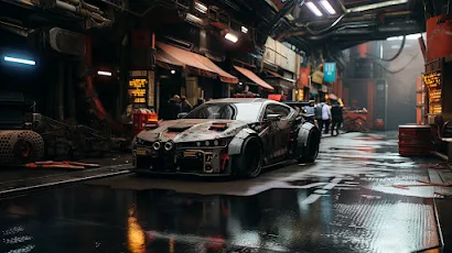 Ai Art, Cyberpunk, City, Street, Sports Car 2K Wallpaper Background