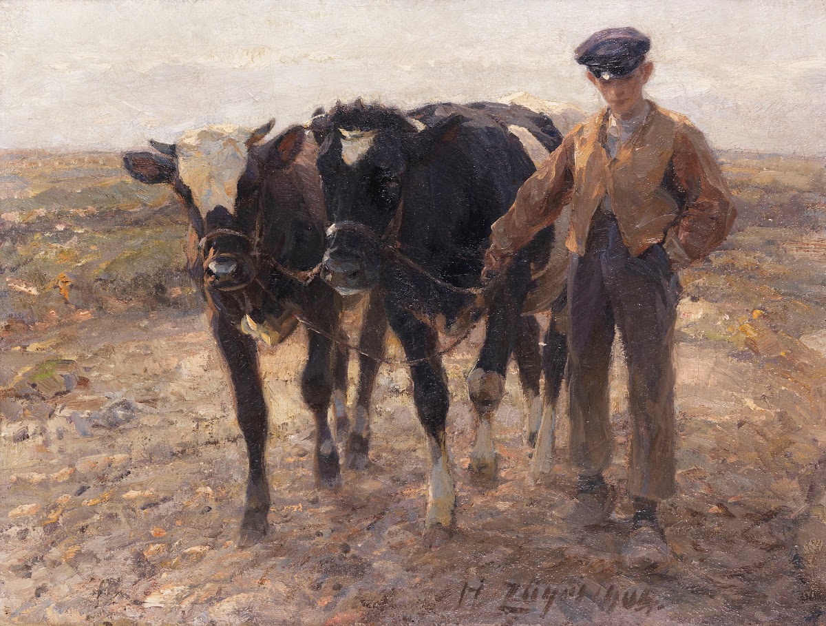 Hirte mit Jungrindern auf der Heide 1904