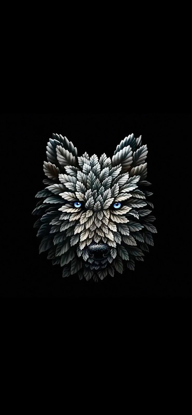 Leafy Wolf Head Portrait - Digital Illustration Full HD iPhone Wallpaper (1284x2778)