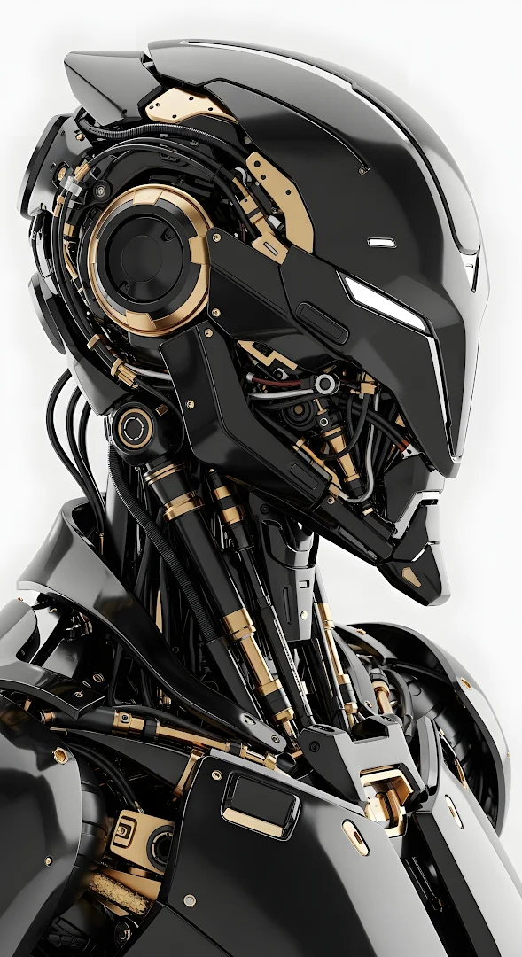 Black and Gold Cybernetic Android Head Profile