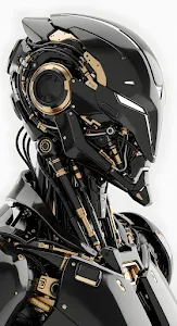 Black and Gold Cybernetic Android Head Profile