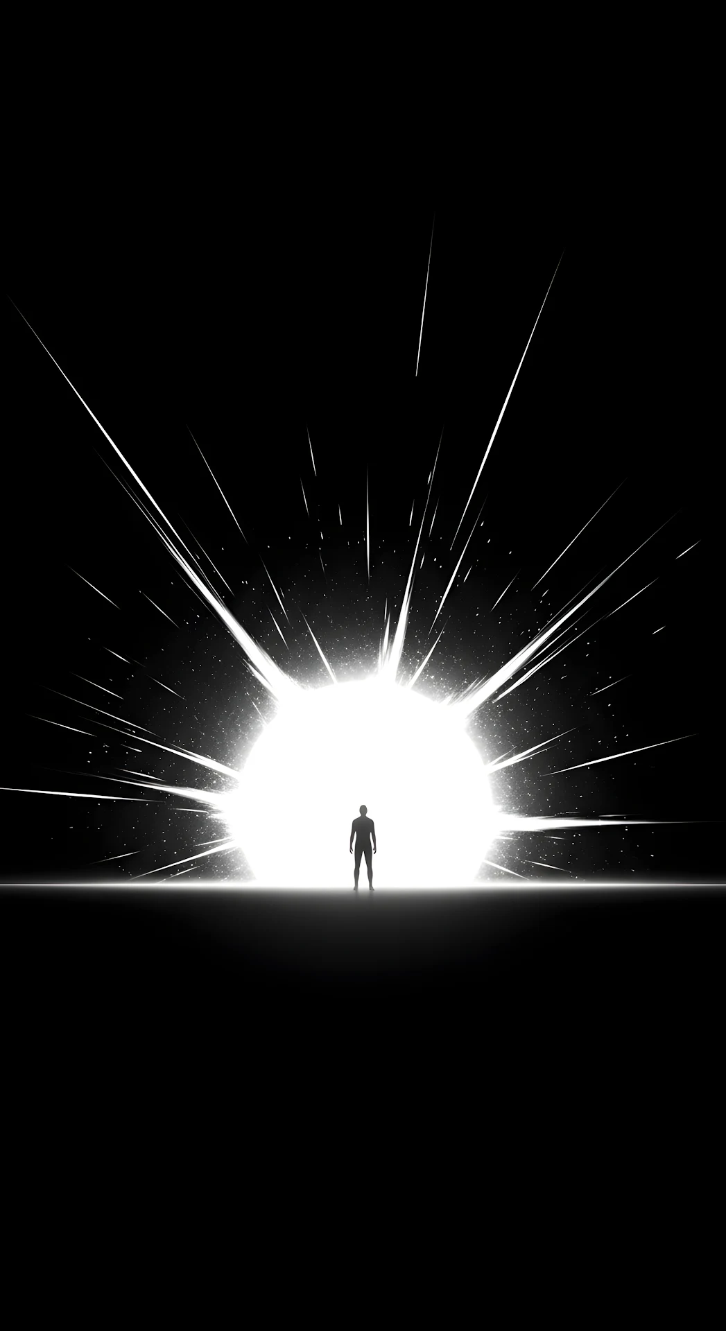Silhouette Facing Massive White Light Explosion in Void - Free 4K mobile Wallpaper