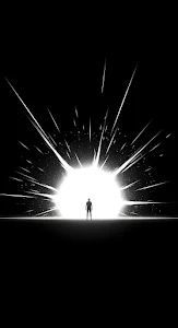 Silhouette Facing Massive White Light Explosion in Void
