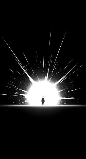 Silhouette Facing Massive White Light Explosion in Void - Free mobile Wallpaper