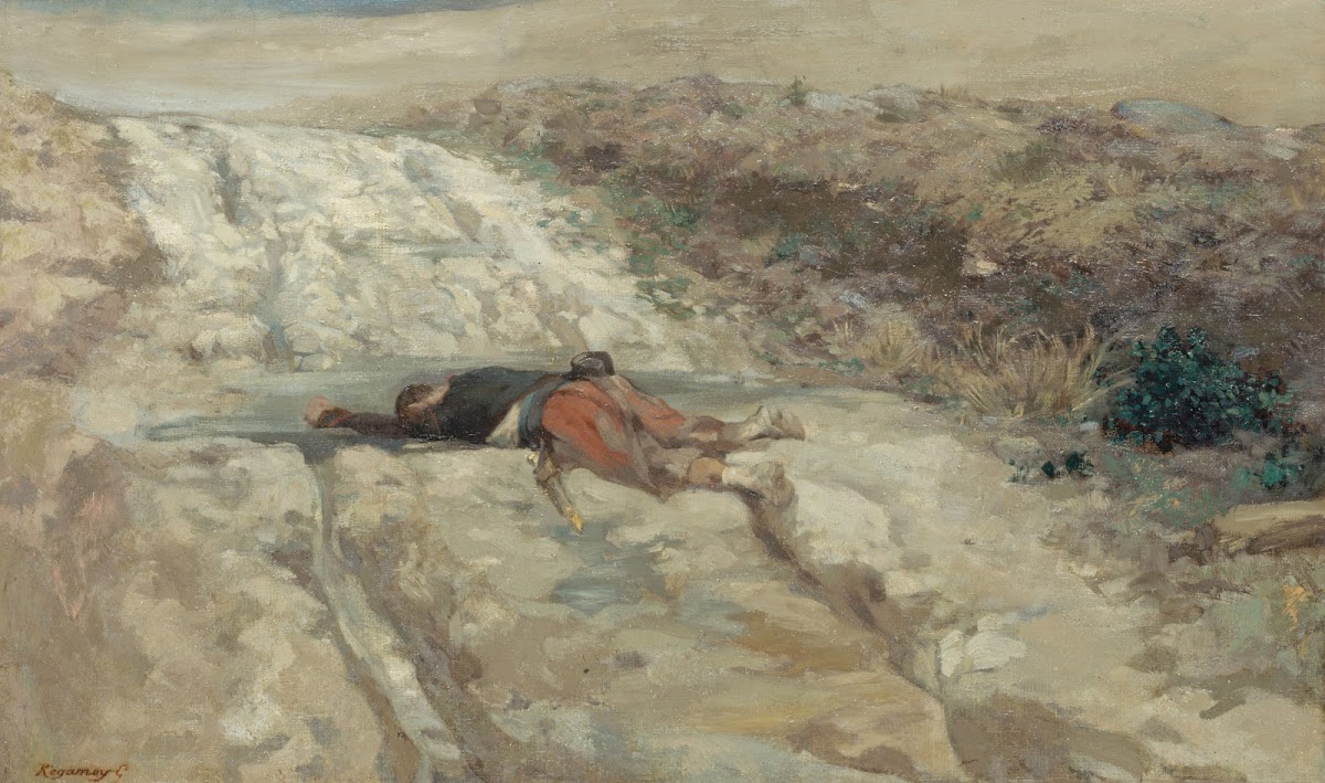 Scène de la guerre de 1870 soldat mort sur un champ de bataille 1870