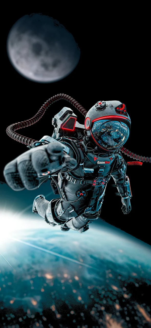 Astronaut, Helmet, Space, Automotive Tire, Illustration 2K iPhone Phone Wallpaper