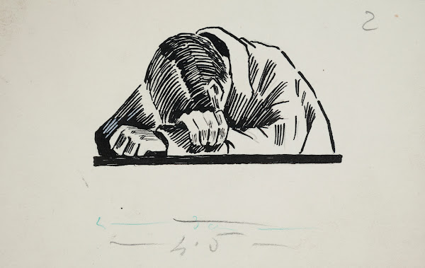 Projekt winiety  śpiący mężczyzna 1950 1960
