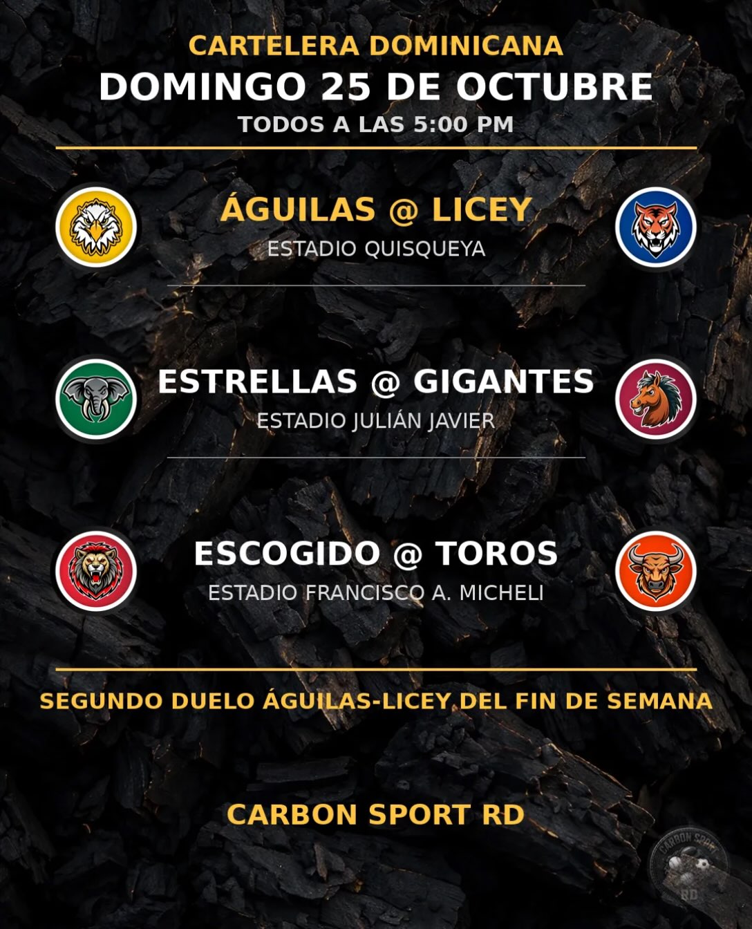 LIDOM este domingo: el clásico Licey-Águilas en el Quisqueya encabeza una cartelera triple a las 5:00 p. m.
