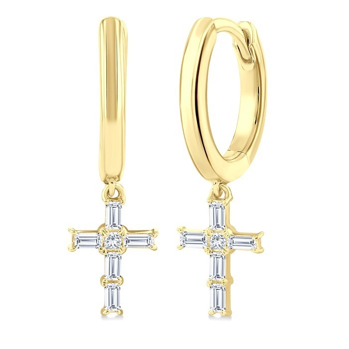 Cross Petite Diamond Fashion Hoop Earrings