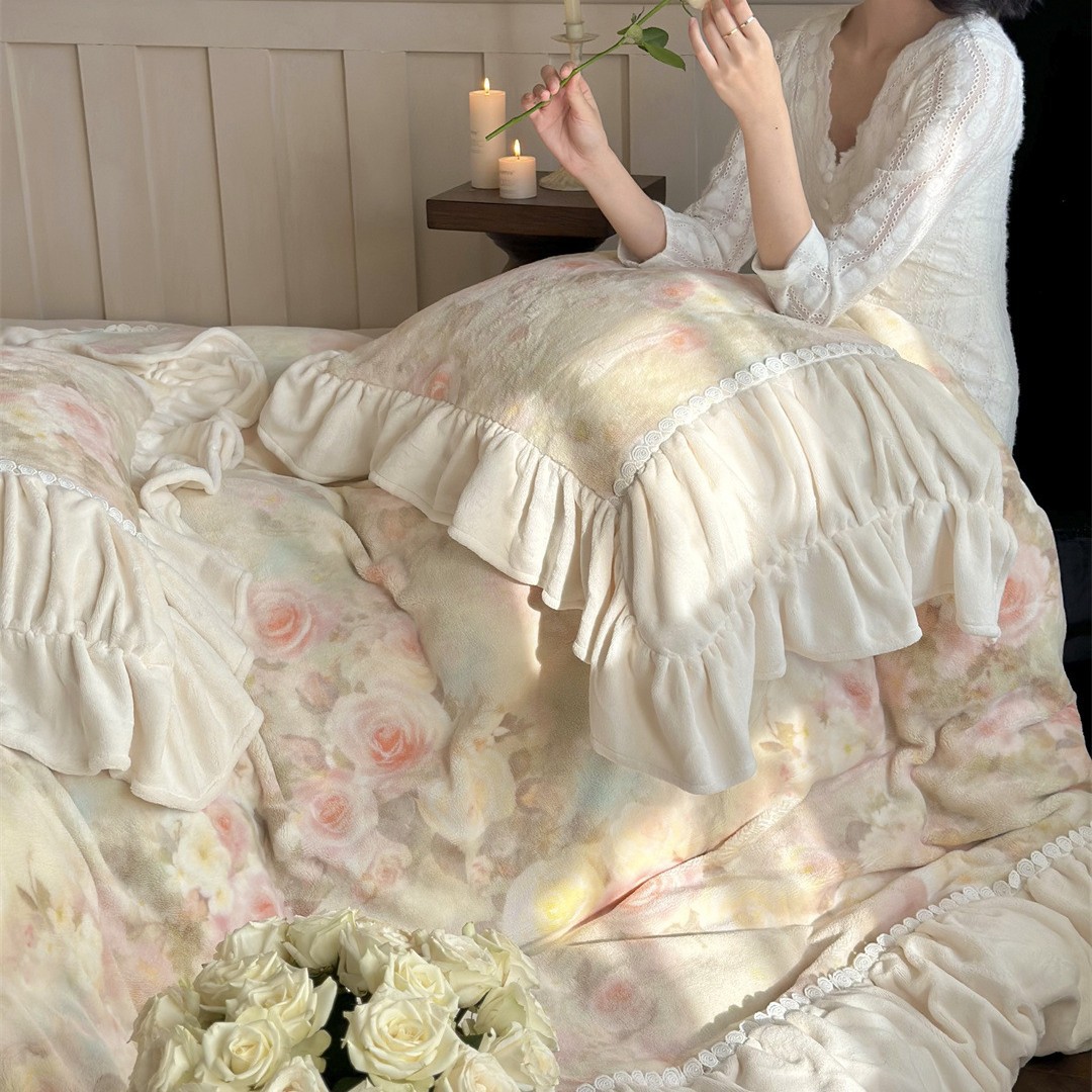Microfiber Fleece Bedding Set, Embroidered, French Style