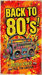 Retro 80s Boombox and Headphones Typography Poster