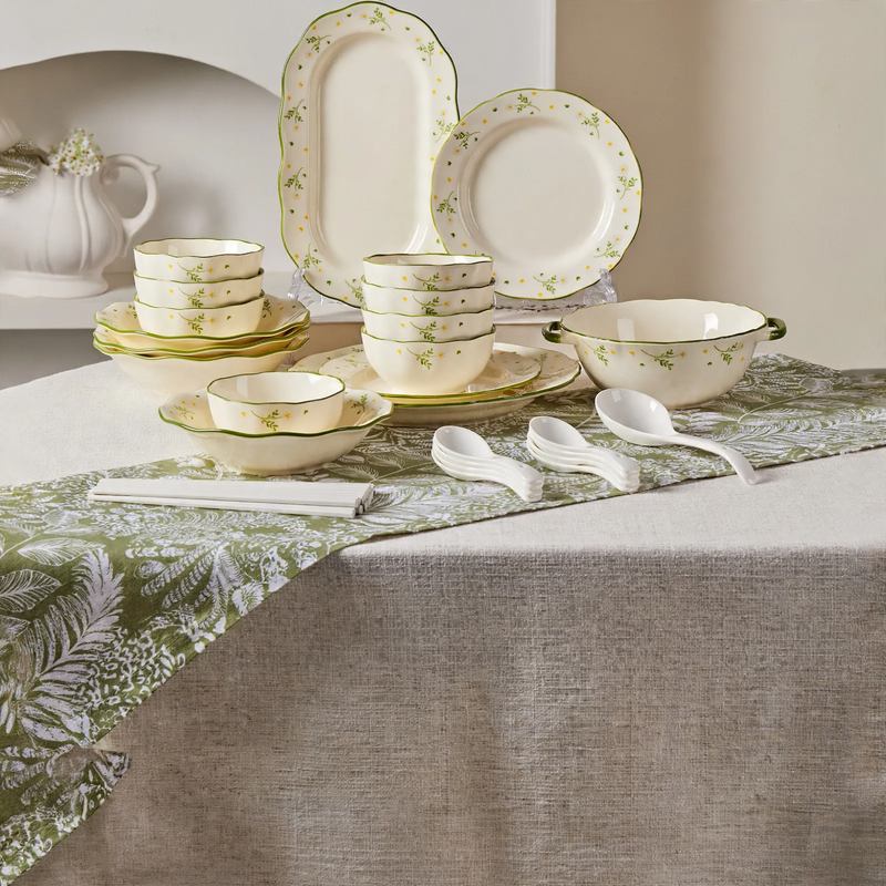 Porcelain dinnerware set with gold rim, luxury design