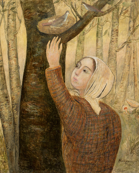 Little girl reaching for a nest 1923