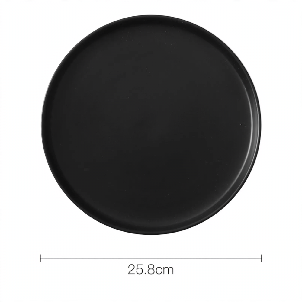 Round plastic tray, cream and black