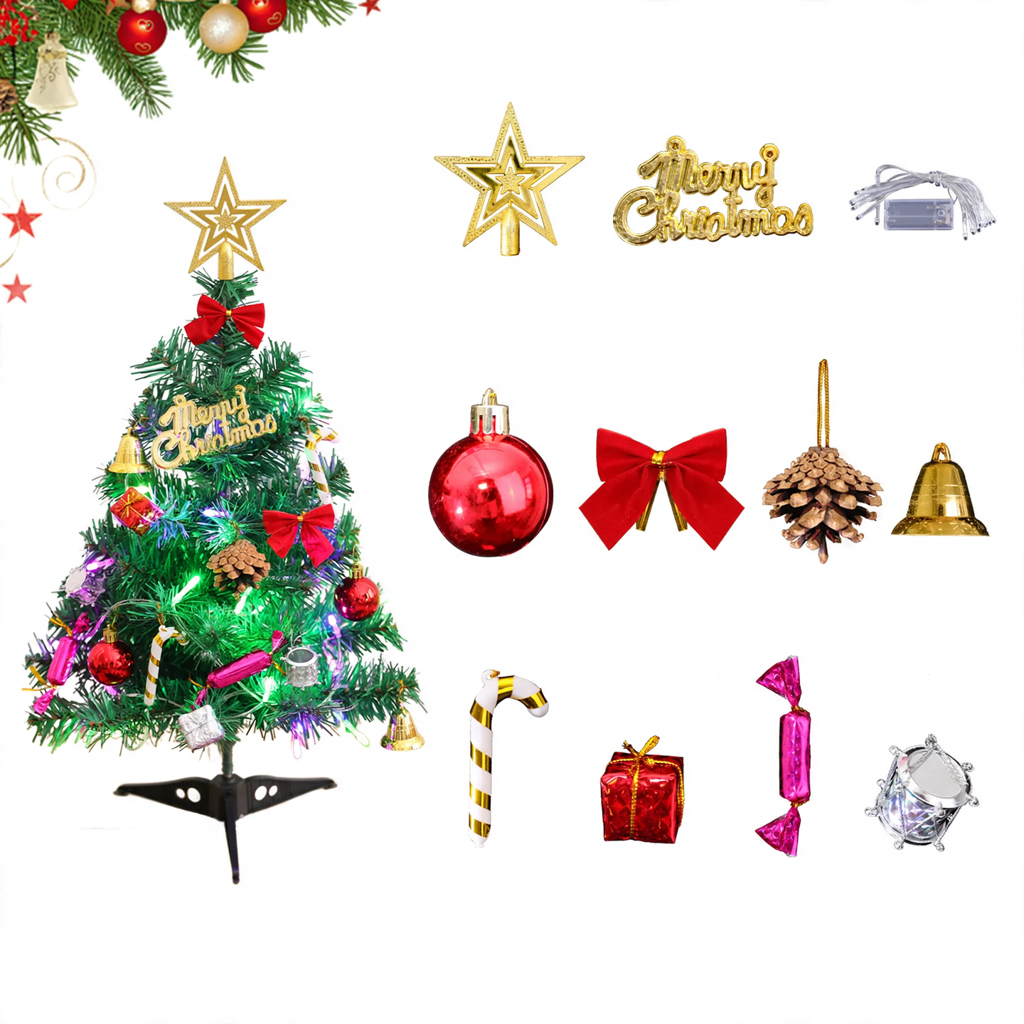 Mini-Weihnachtsbaum aus PVC, 30 cm, mit Beleuchtung