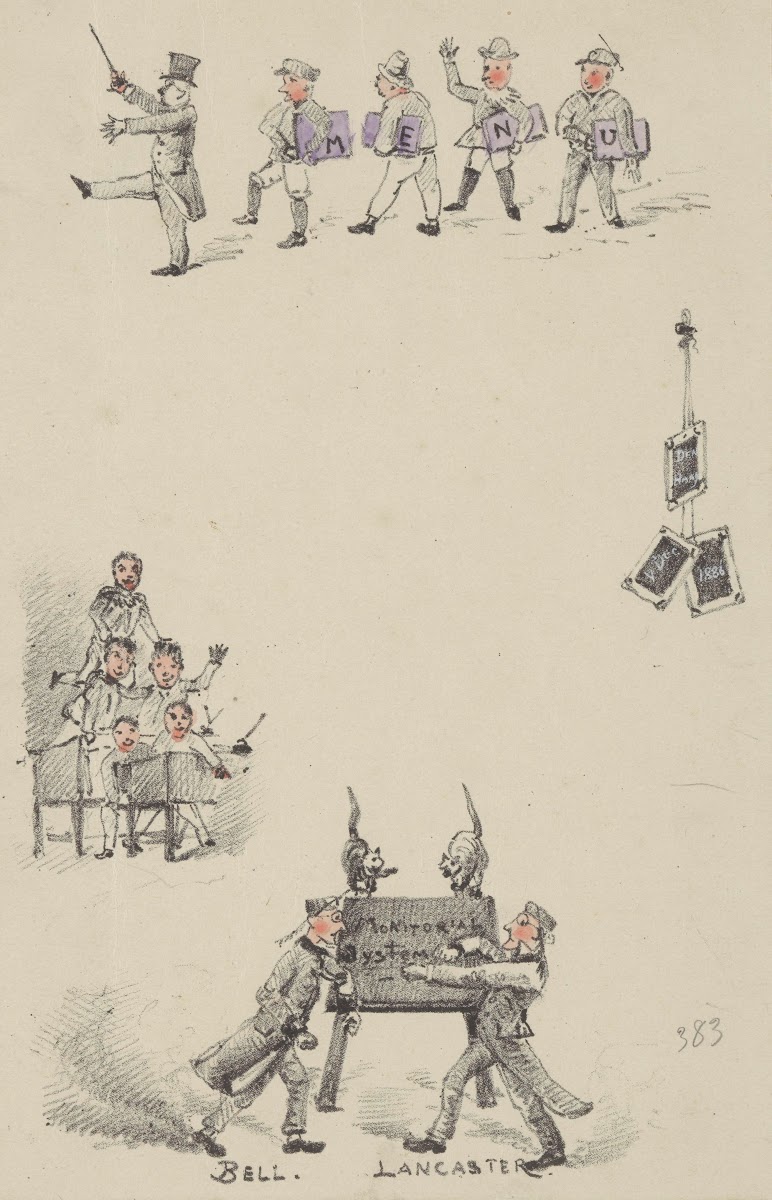 Menukaart met onderwijzers en leerlingen 1886