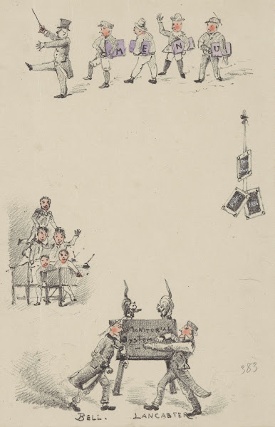 Menukaart met onderwijzers en leerlingen 1886