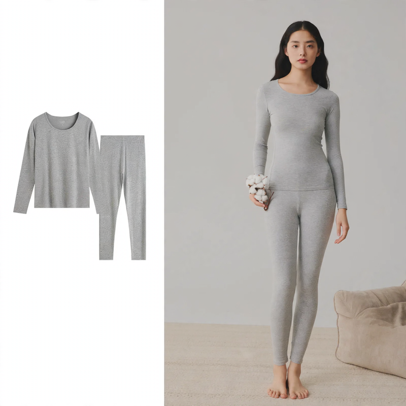 Cotton thermal set for couples, crew neck