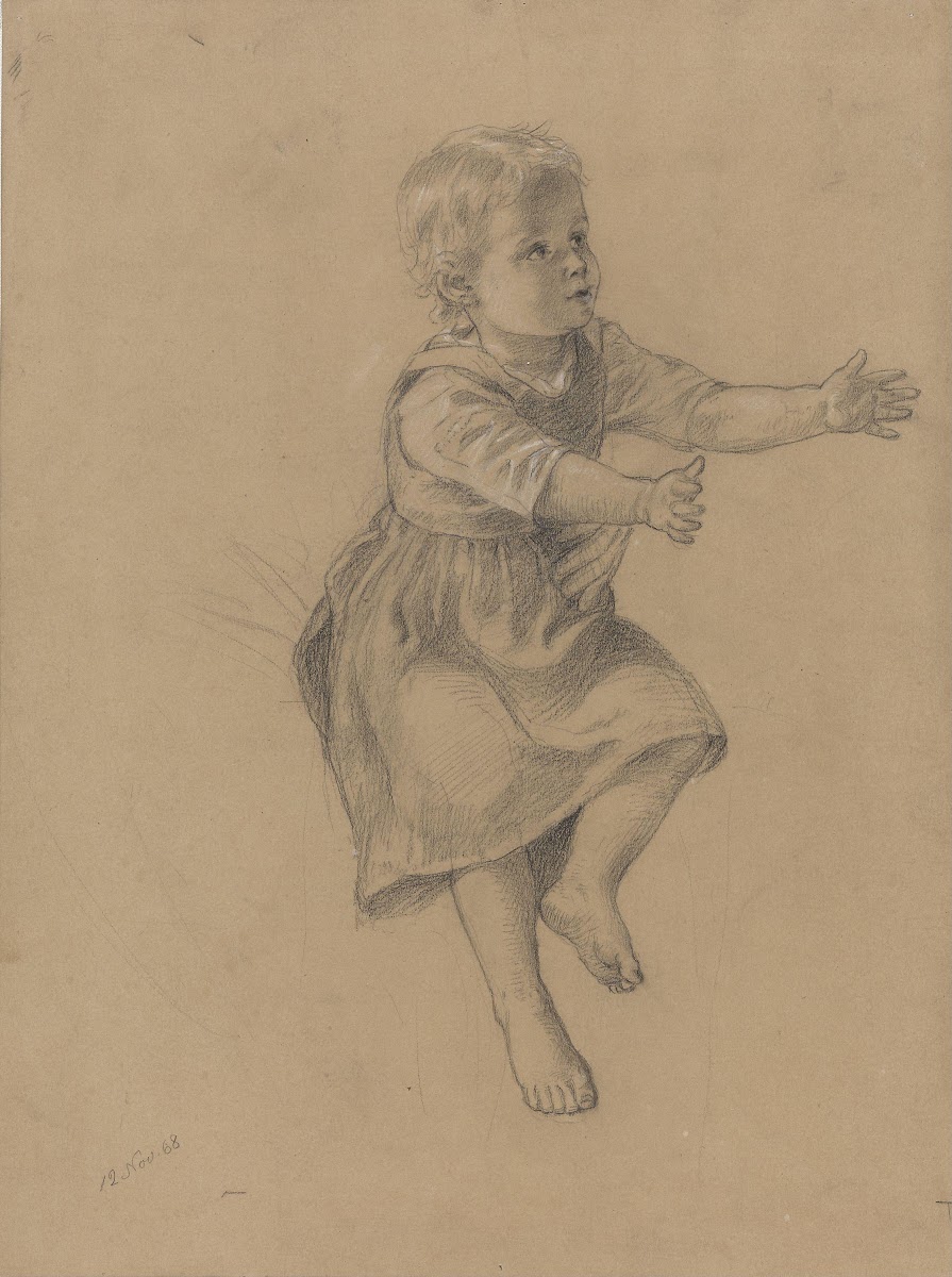 Liten jente med fremstrakte hender 1868