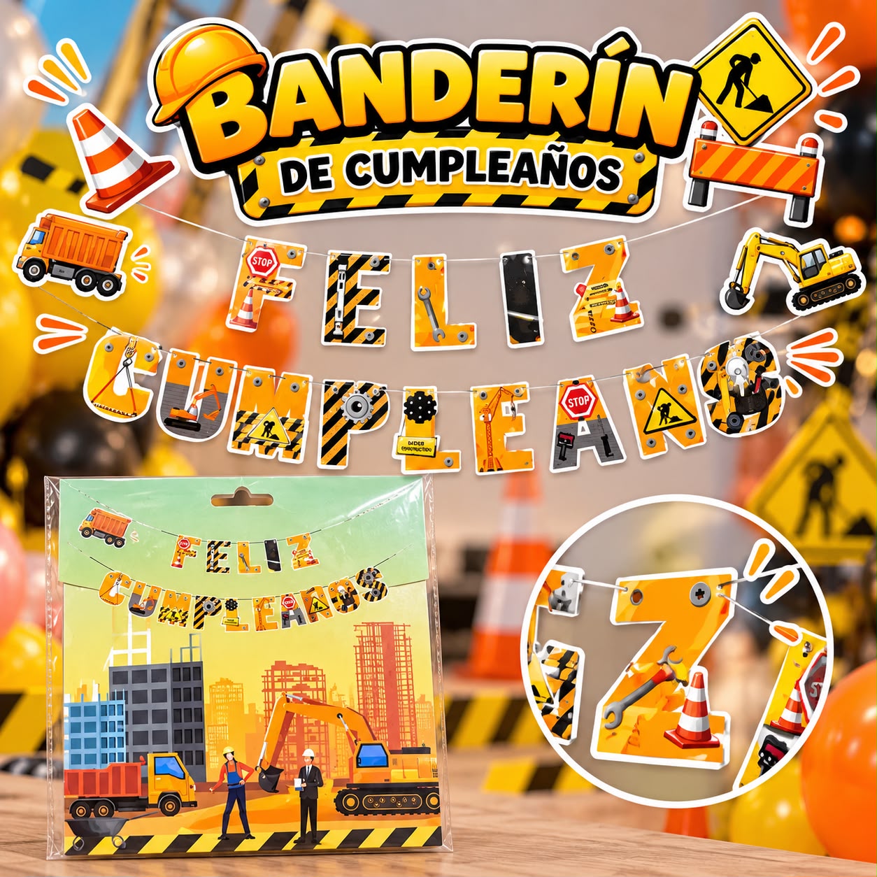 Banderín 'Feliz Cumpleaños' de construcción