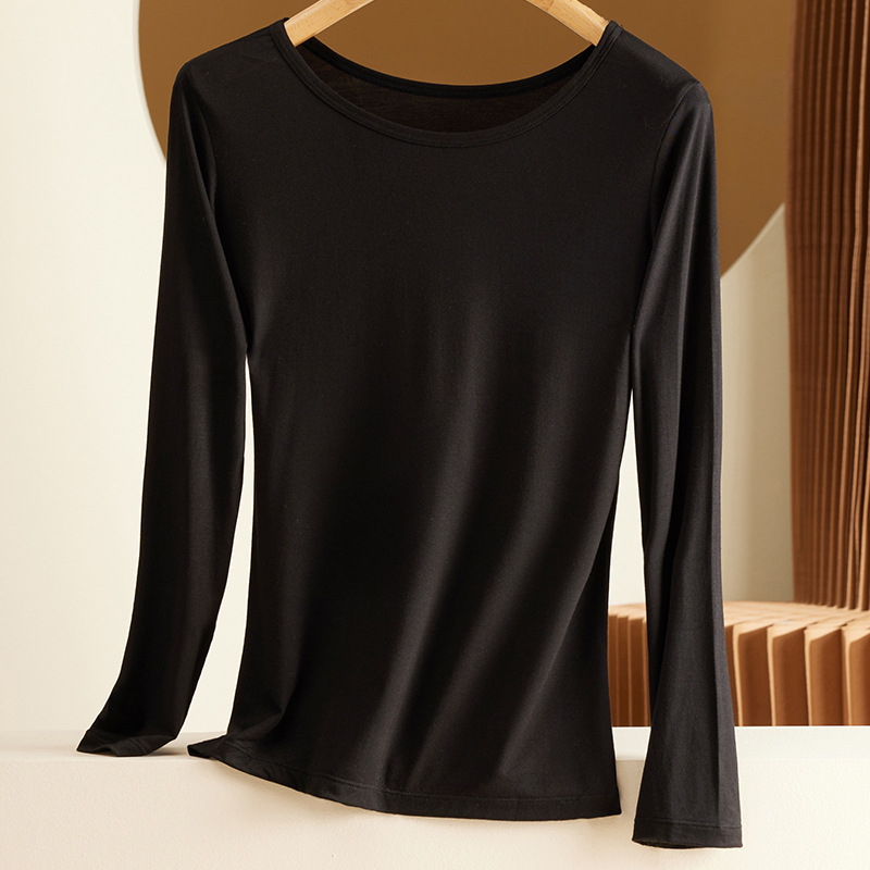 Women's Modal Long Sleeve Shirt, Fitted, Round Neck