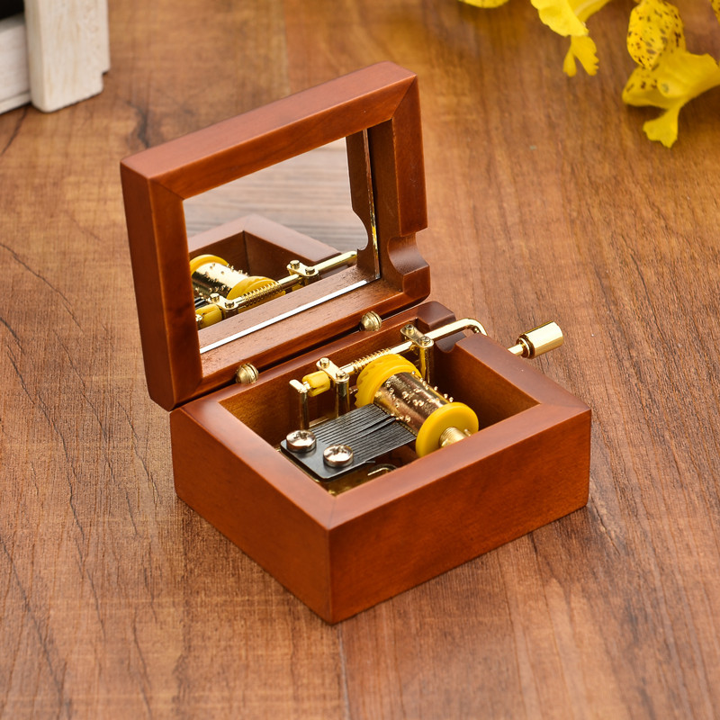 Wood Music Box with Hand Crank