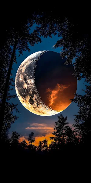 Moon, Night, Trees, Landscape 4K iPhone Wallpaper Background