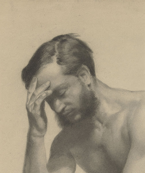 Fragment of an academic study of a man with his right hand on his forehead