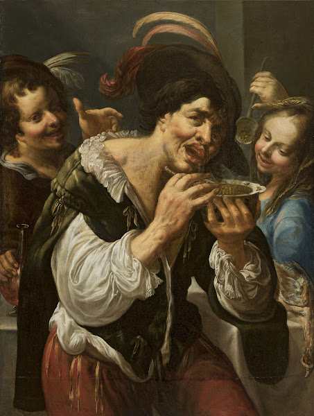 Man eating lentil Georges prompt  a la soupe
