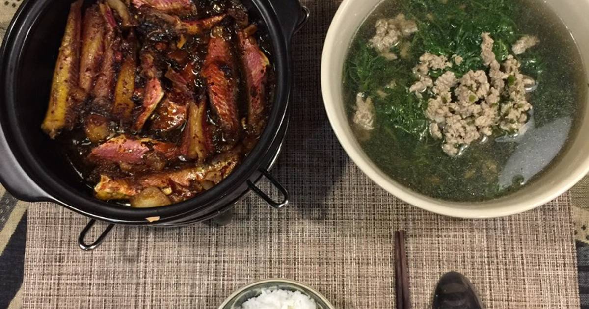 Cá Phèn kho cháy tốp mỡ + Canh xà lách xoang