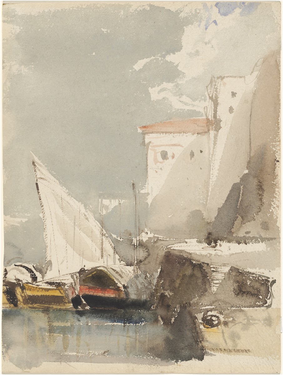Sailboats in a Sunlit Harbor recto 1830s