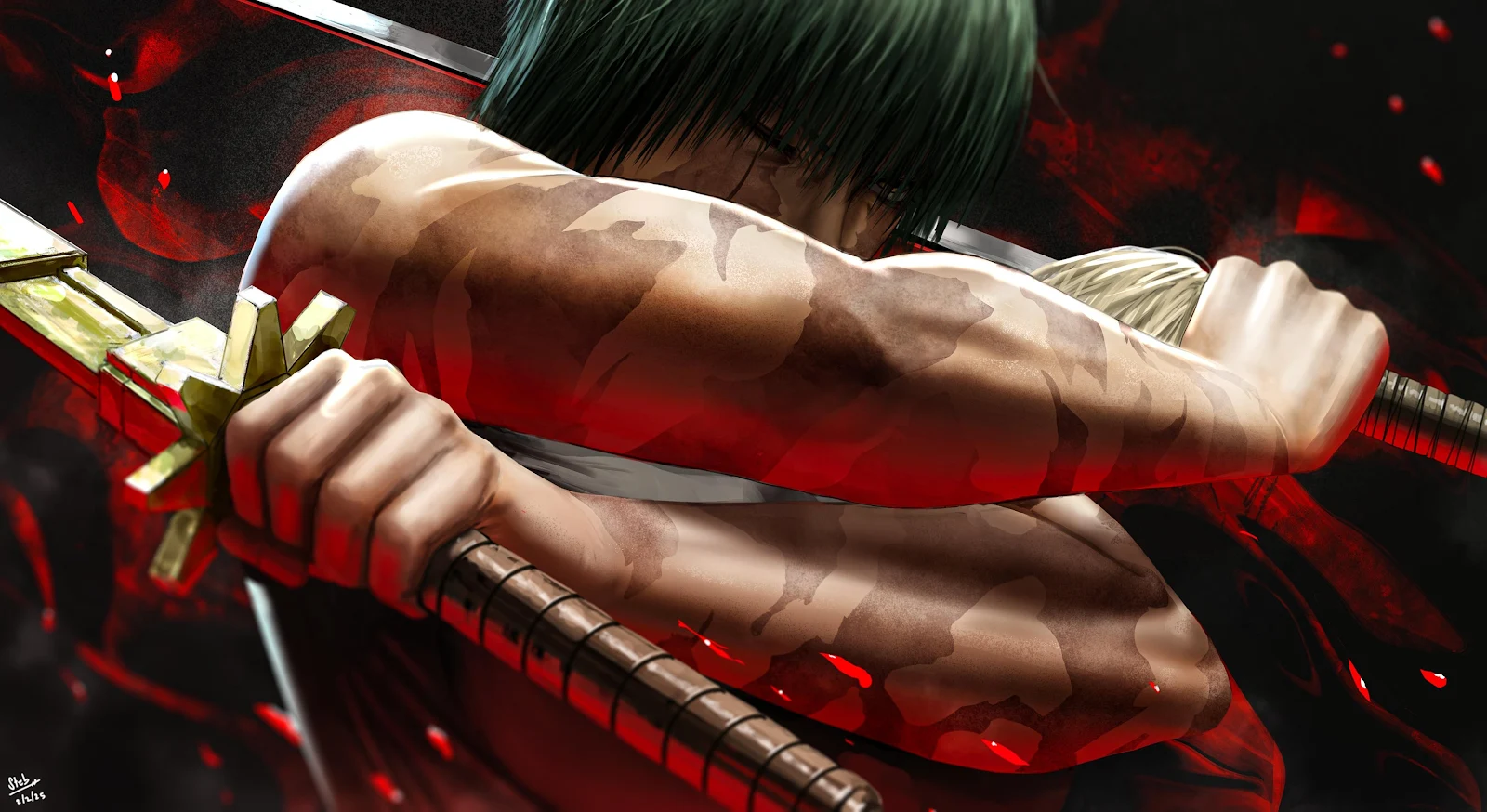 Roronoa Zoro Clutches His Sword - Digital Fan Art 4K Wallpaper (4050x2212)