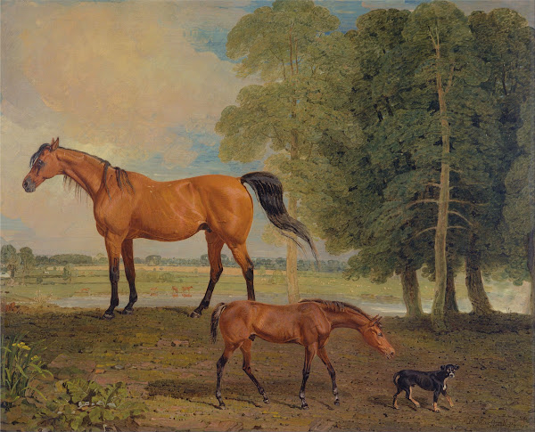 Broodmare With Foal And A Terrier 1822