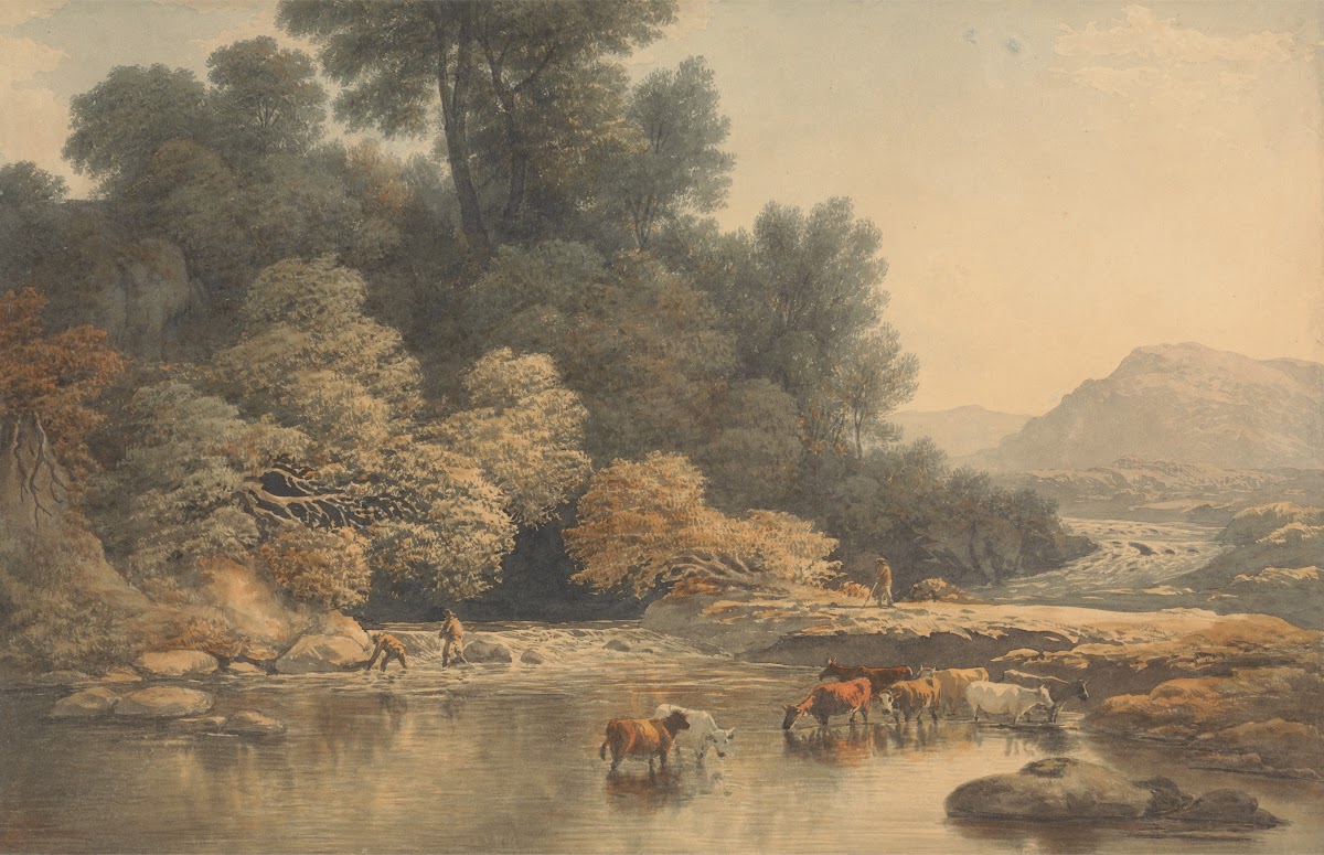 Hilly Landscape with River and Cattle ca 1810