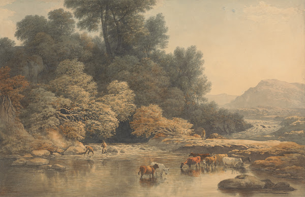 Hilly Landscape with River and Cattle ca 1810