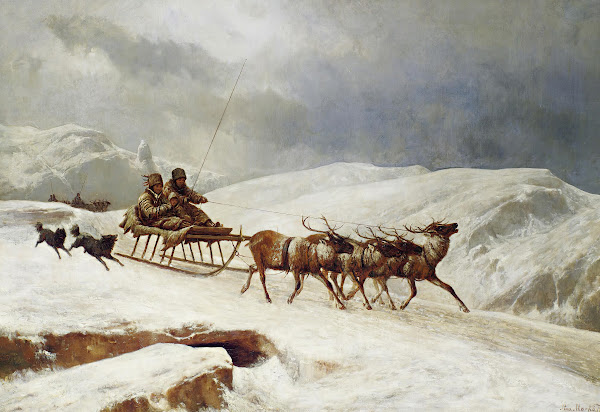 A Brisk Reindeer Sleigh Ride 1882