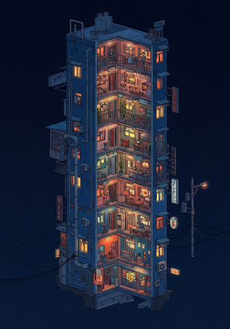 Cyberpunk Urban Apartment Night Tiling