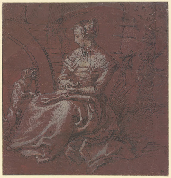 Sitzende Frau mit einem Hund 1510 1520