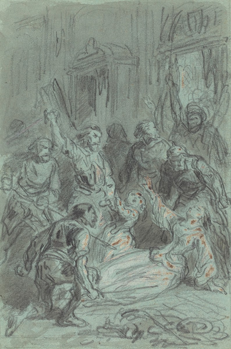 A Dramatic Scene with a Fainting Woman
