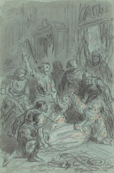 A Dramatic Scene with a Fainting Woman