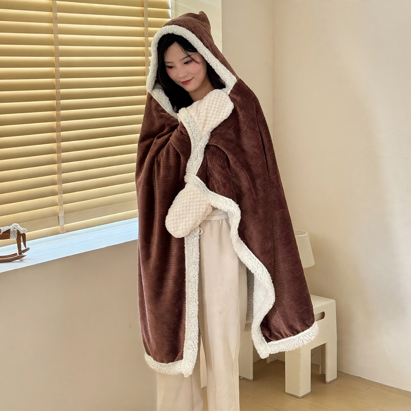Hooded cloak blanket made of coral fleece