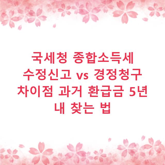 국세청 종합소득세 수정신고 vs 경정청구 차이점 과거 환급금 5년 내 찾는 법