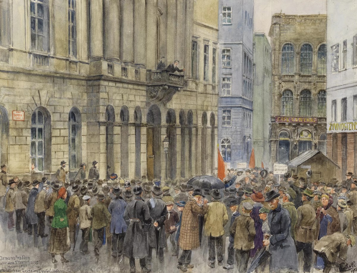 Demonstration vor dem Ständehause in der Herrengasse anläßlich der Gründung Deut