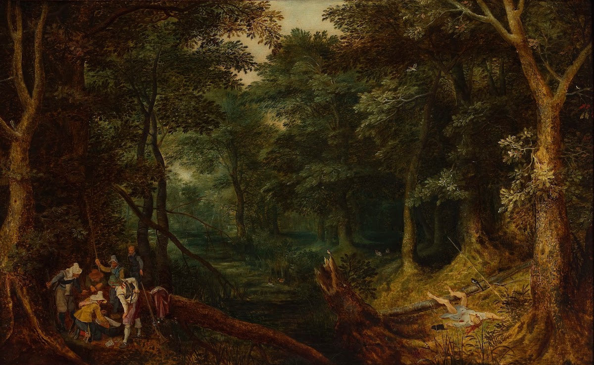 Landscape with robbers dividing the loot c 1605