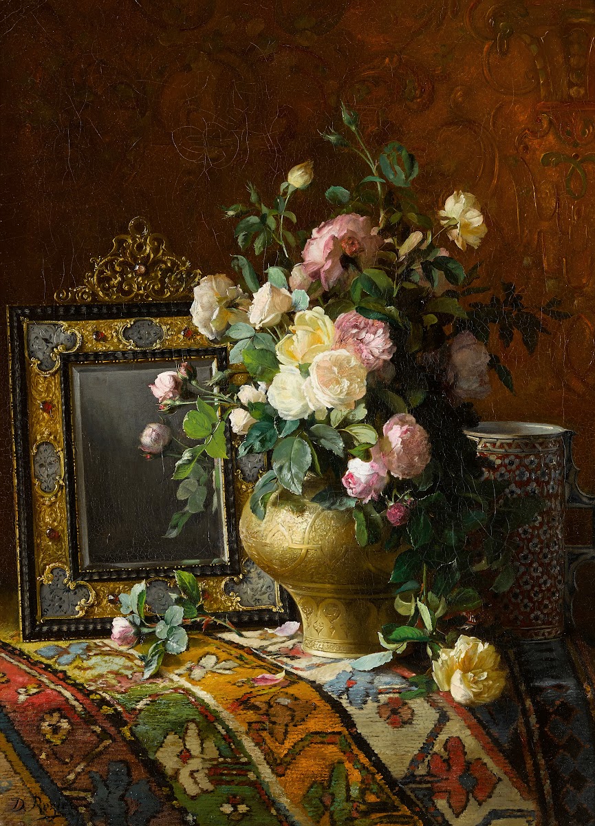 Nature morte au bouquet des roses dans une vase ottomane